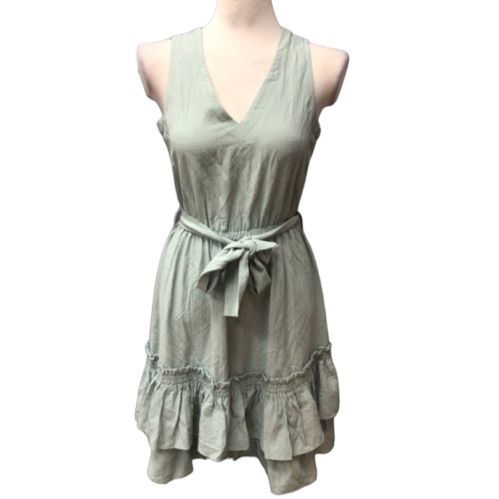 Calvin Klein Womens V-Neck Midi Ruffle Hem Dress Size 6 Green/Mint